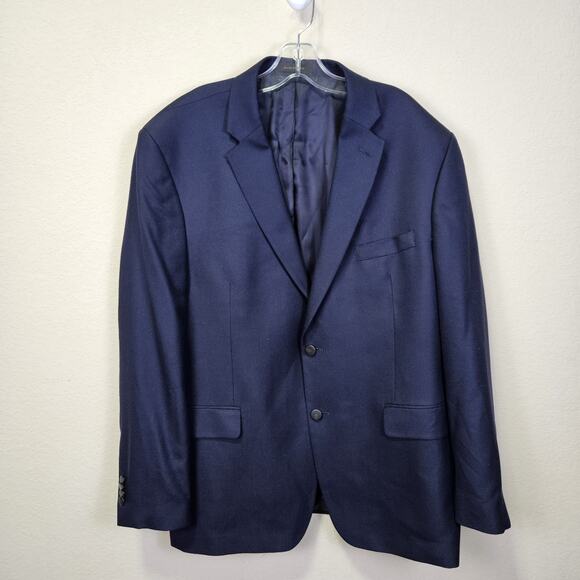 Jos A Bank Reserve Mens 46R Blazer Silk Wool Navy Blue Suit Jacket Modern Career - Picture 1 of 14